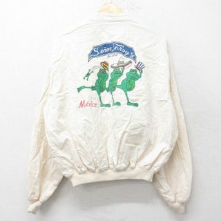 XL★古着 長袖 ジャケット メンズ 90年代 90s Senor Frogs カエル 生成り 23sep21 中古 アウター ジャンパー ブルゾン(ダッフルコート)