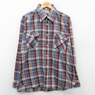 リーバイス(Levi's)のXL★古着 リーバイス Levis 長袖 ブランド シャツ メンズ 80年代 80s 大きいサイズ ベージュ系他 カーキ チェック 23sep22 中古 トップス(シャツ)