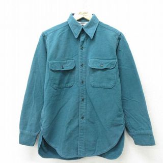 ウールリッチ(WOOLRICH)のM★古着 ウールリッチ WOOLRICH 長袖 ヘビー フランネル シャツ メンズ 80年代 80s コットン 青緑 23sep22 中古 トップス(シャツ)