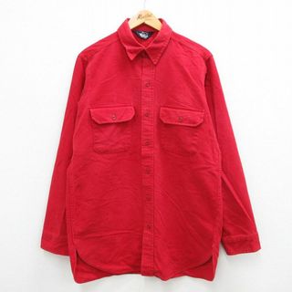 ウールリッチ(WOOLRICH)のL★古着 ウールリッチ WOOLRICH 長袖 フランネル シャツ メンズ 90年代 90s ロング丈 コットン USA製 赤 レッド 23sep22 中古 トップス(シャツ)