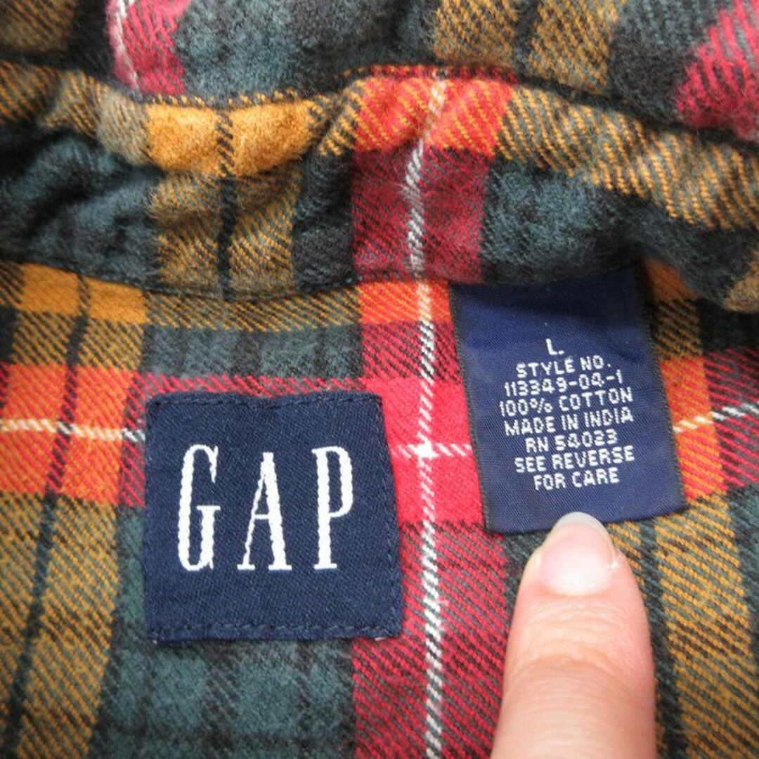 GAP(ギャップ)のL★古着 ギャップ GAP 長袖 フランネル シャツ メンズ 90年代 90s コットン ボタンダウン 緑他 グリーン タータン チェック 23sep22 中古 トップス メンズのトップス(シャツ)の商品写真