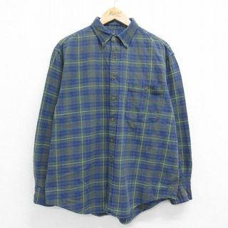 ランズエンド(LANDS’END)のXL★古着 ランズエンド 長袖 ヘビー フランネル シャツ メンズ 00年代 00s 大きいサイズ コットン ボタンダウン 紺他 ネイビー チェック 23sep22 中古 トップス(シャツ)