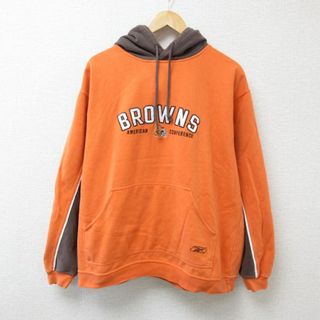 リーボック(Reebok)のXL★古着 リーボック REEBOK 長袖 ブランド スウェット パーカー メンズ 00年代 00s NFL デンバーブロンコス 刺繍 オレンジ他 アメフト スーパーボウル 23sep21 中古 スエット トレーナー トップス(パーカー)