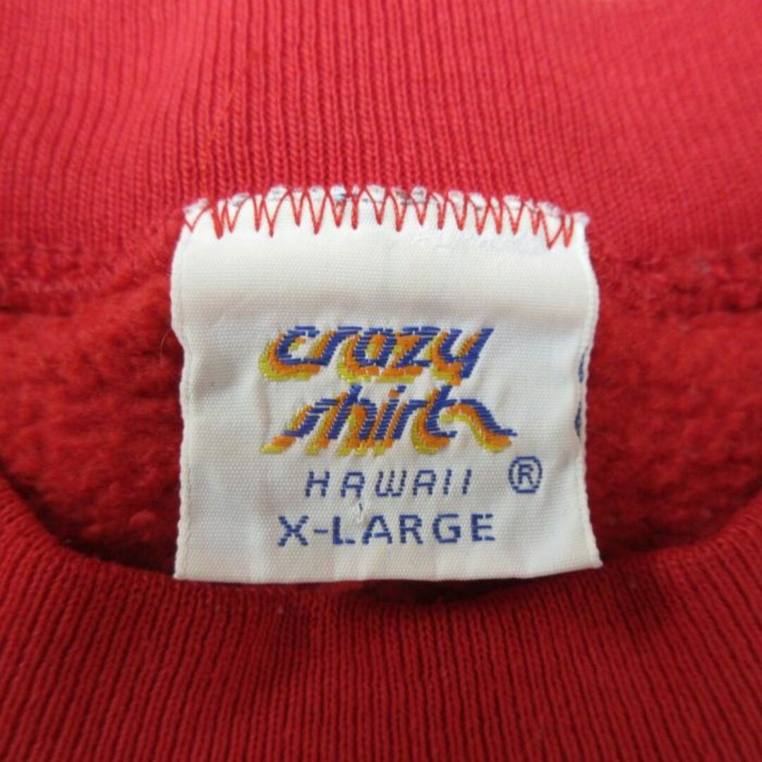 Crazy(クレイジー)のXL★古着 crazy shirt 長袖 スウェット メンズ 90年代 90s CARMEL 刺繍 大きいサイズ クルーネック USA製 赤 レッド 23sep22 中古 スエット トレーナー トップス メンズのトップス(パーカー)の商品写真