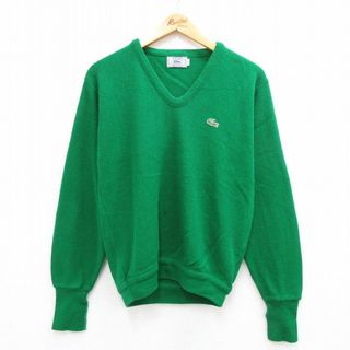 LACOSTE - M★古着 ラコステ LACOSTE IZOD 長袖 ブランド セーター メンズ 90年代 90s ワンポイントロゴ アクリル Vネック 緑 グリーン 23sep22 中古 ニット トップス