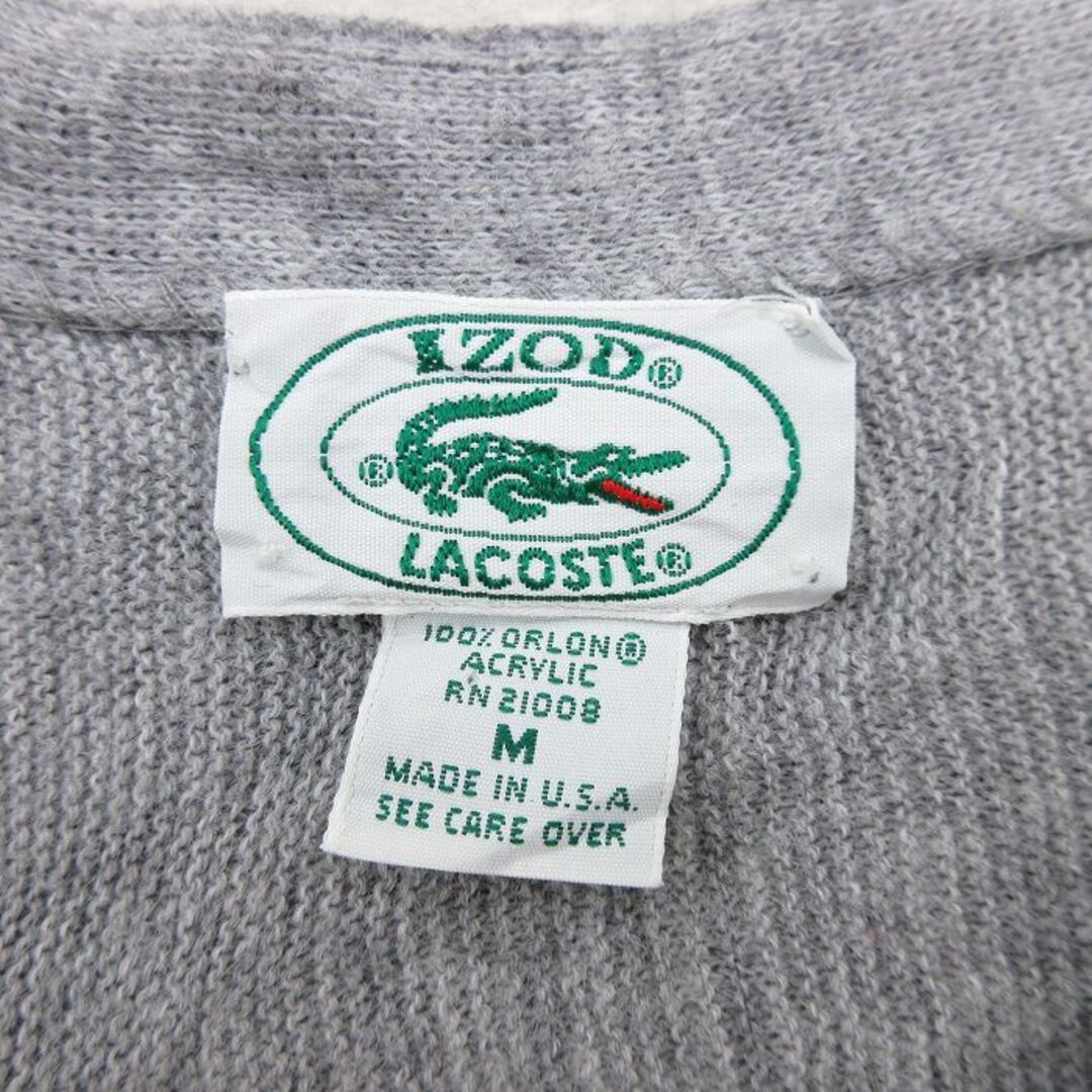 LACOSTE(ラコステ)のL★古着 ラコステ LACOSTE IZOD 長袖 ブランド ニット カーディガン メンズ 90年代 90s ワンポイントロゴ アクリル USA製 グレー 霜降り 23sep22 中古 トップス メンズのトップス(カーディガン)の商品写真