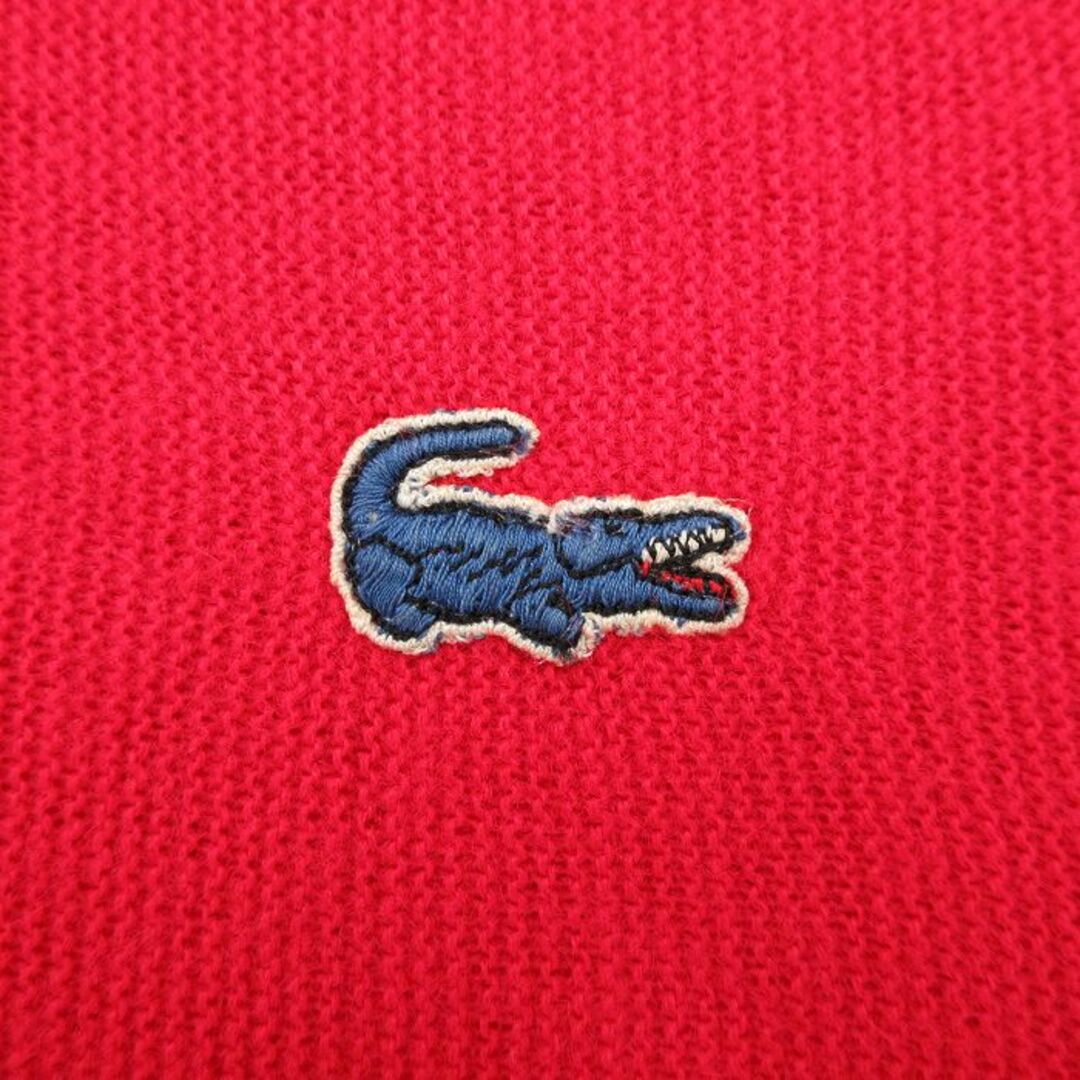 LACOSTE(ラコステ)のL★古着 ラコステ LACOSTE IZOD 長袖 ニット カーディガン メンズ 80年代 80s Vネック 赤 レッド 23sep22 中古 トップス メンズのトップス(カーディガン)の商品写真