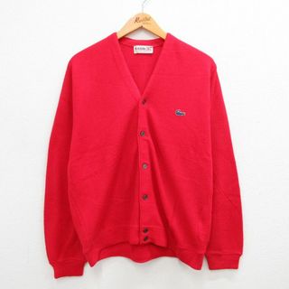 ラコステ(LACOSTE)のL★古着 ラコステ LACOSTE IZOD 長袖 ニット カーディガン メンズ 80年代 80s Vネック 赤 レッド 23sep22 中古 トップス(カーディガン)