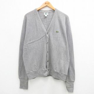 ラコステ(LACOSTE)のXL★古着 ラコステ LACOSTE IZOD 長袖 ブランド ニット カーディガン メンズ 90年代 90s ワンポイントロゴ アクリル USA製 グレー 霜降り 23sep22 中古 トップス(カーディガン)