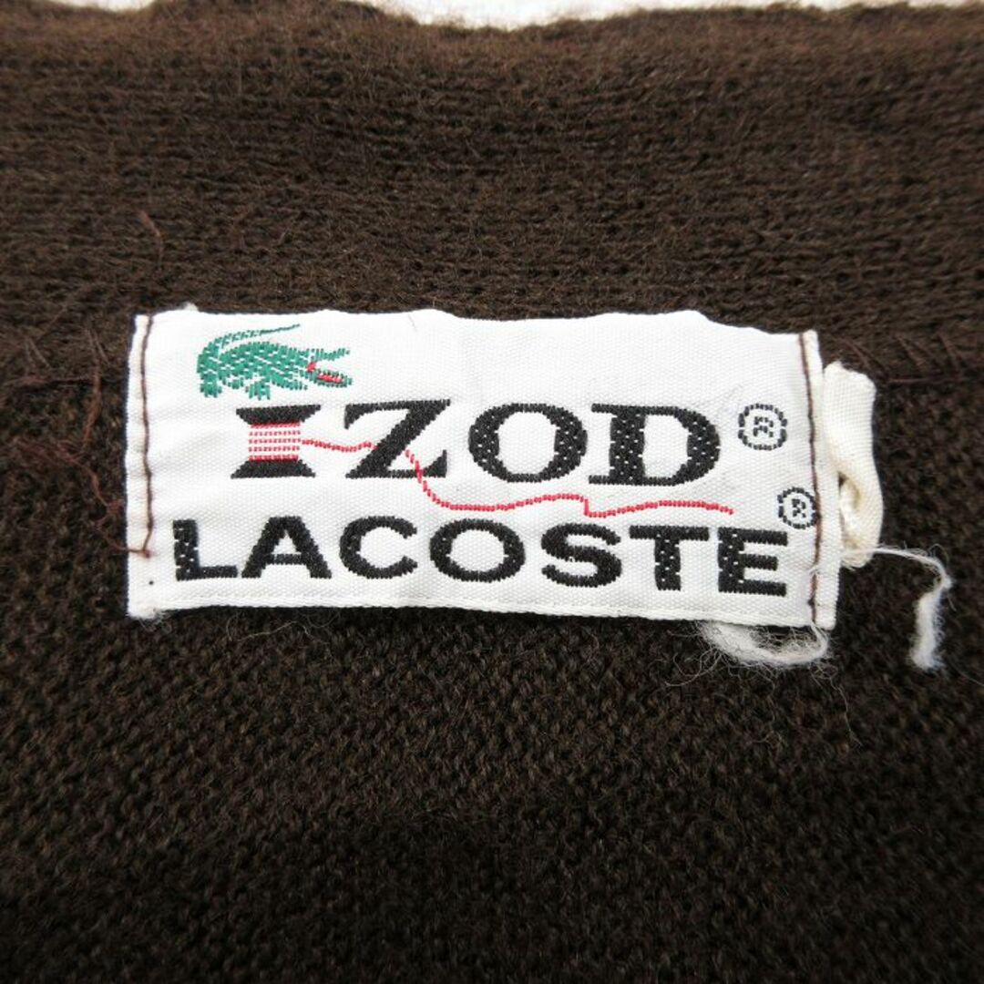 LACOSTE(ラコステ)のL★古着 ラコステ LACOSTE IZOD 長袖 ブランド ニット カーディガン メンズ 80年代 80s ワンポイントロゴ アクリル こげ茶 ブラウン 【spe】 23sep22 中古 トップス メンズのトップス(カーディガン)の商品写真