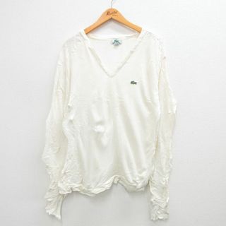 ラコステ(LACOSTE)のM★古着 ラコステ LACOSTE 長袖 ブランド セーター メンズ 90年代 90s ワンポイントロゴ アクリル Vネック USA製 白 ホワイト 23sep22 中古 ニット トップス(ニット/セーター)