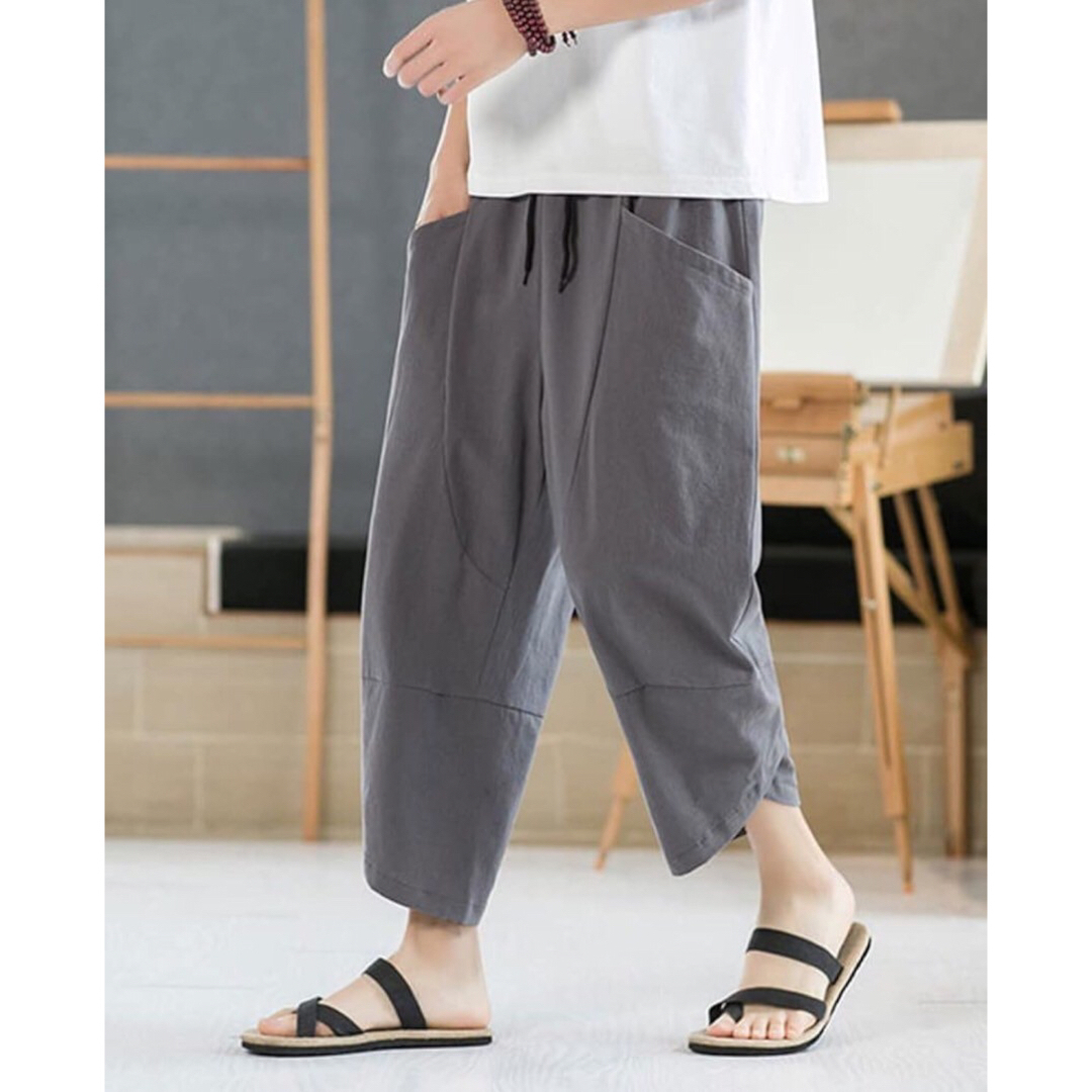 ガウチョパンツ サルエルパンツ レディース 綿麻 ワイドパンツ ポケット付2ＸL レディースのパンツ(サルエルパンツ)の商品写真