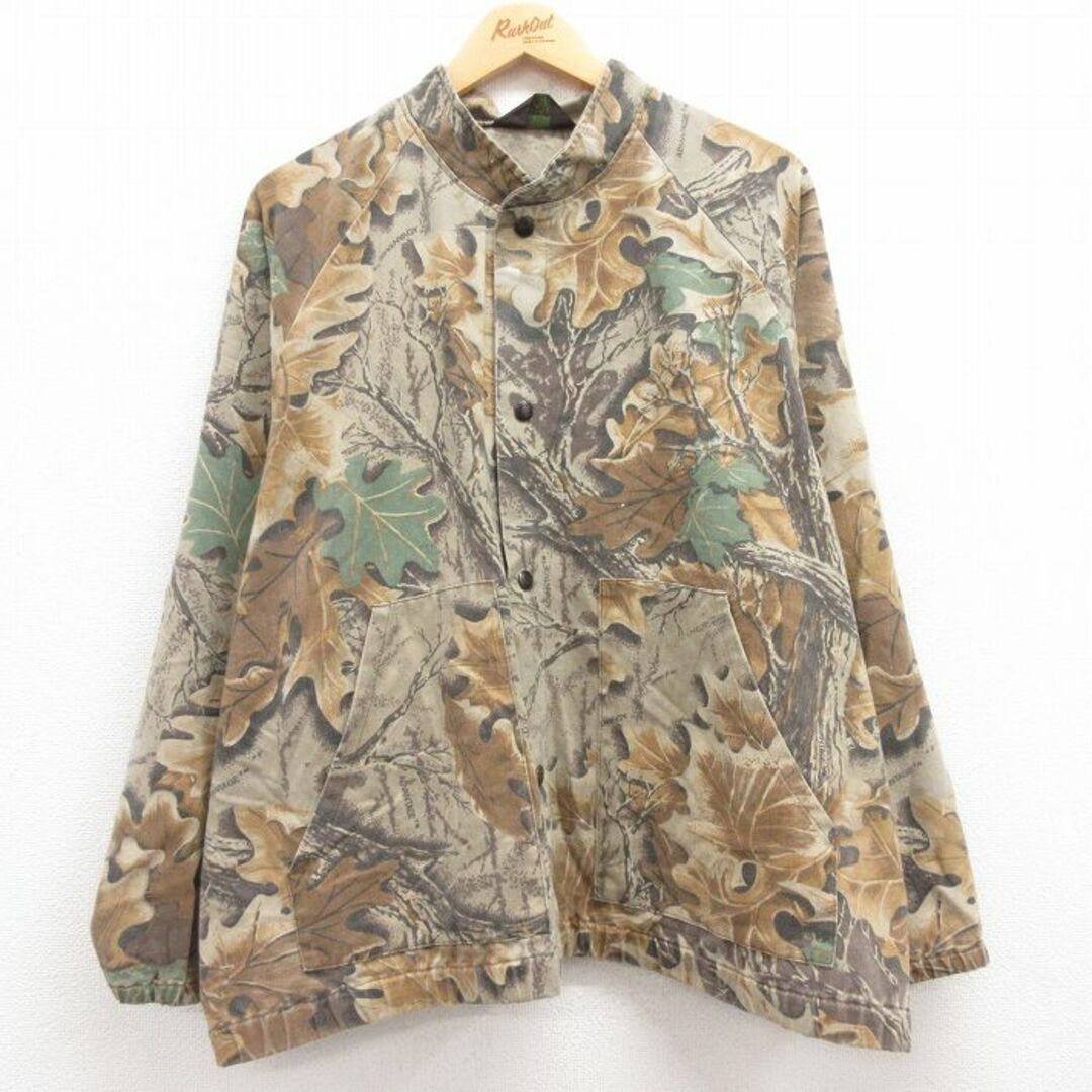 LIBERTY.(リバティ)のXL★古着 リバティ 長袖 ハンティング ジャケット メンズ 90年代 90s 葉 木 大きいサイズ ラグラン 茶系 ブラウン 迷彩 23oct04 中古 アウター メンズのジャケット/アウター(ダッフルコート)の商品写真