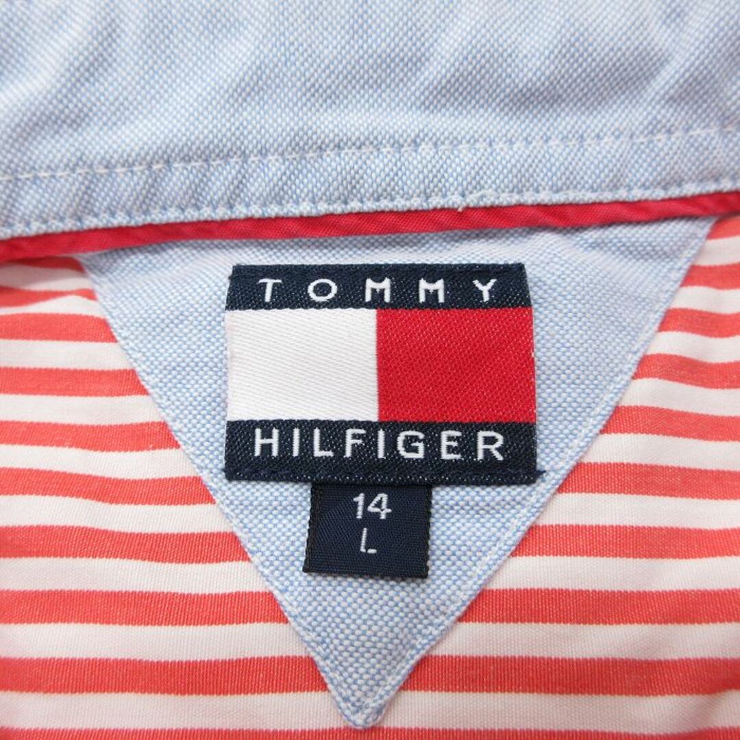 TOMMY HILFIGER(トミーヒルフィガー)の古着 トミーヒルフィガー TOMMY HILFIGER 長袖 ブランド シャツ キッズ ボーイズ 子供服 90年代 90s ワンポイントロゴ コットン 赤他 レッド ストライプ 23sep26 キッズ/ベビー/マタニティのベビー服(~85cm)(シャツ/カットソー)の商品写真