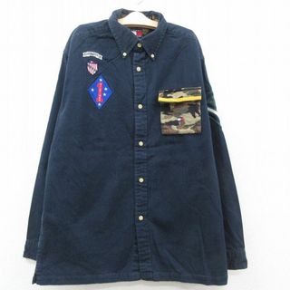 トミーヒルフィガー(TOMMY HILFIGER)の古着 トミーヒルフィガー TOMMY HILFIGER 長袖 ブランド シャツ キッズ ボーイズ 子供服 90年代 90s コットン ボタンダウン 紺 ネイビー 23sep26(シャツ/カットソー)