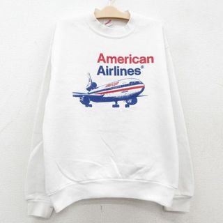 古着 ジャージーズ 長袖 スウェット キッズ ボーイズ 子供服 90年代 90s アメリカン航空 飛行機 クルーネック USA製 白 ホワイト 【spe】 23sep26(シャツ/カットソー)