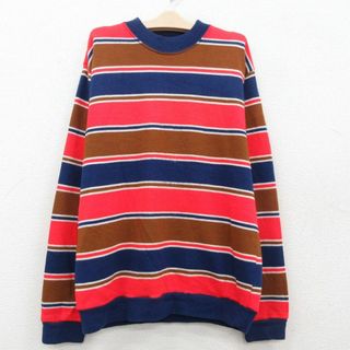 古着 長袖 セーター キッズ ボーイズ 子供服 70年代 70s アクリル クルーネック 紺他 ネイビー ボーダー 23sep26(シャツ/カットソー)