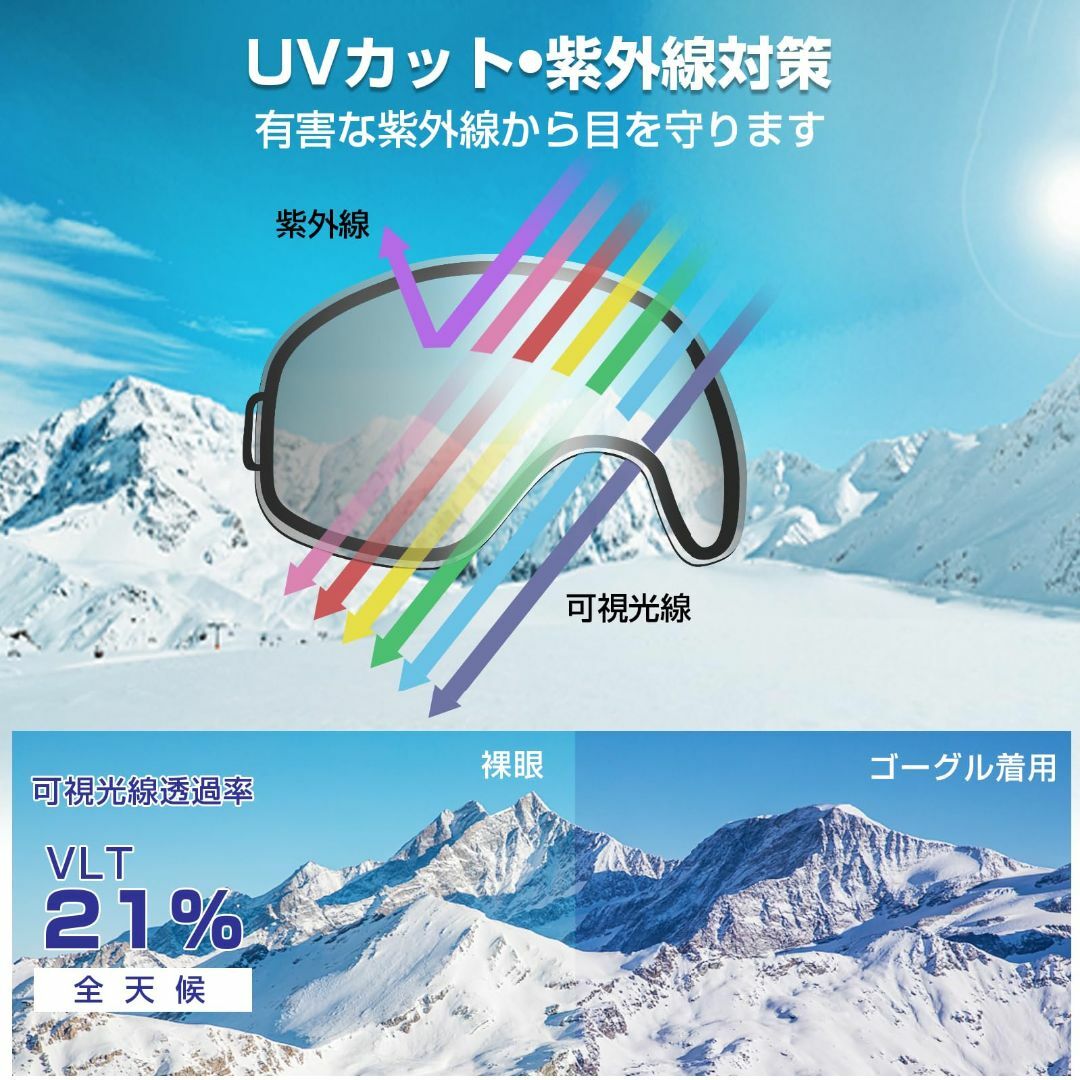 【色: ホワイト】Yukimoto スキーゴーグル 両層磁気レンズ 超180°広 スポーツ/アウトドアのスノーボード(アクセサリー)の商品写真
