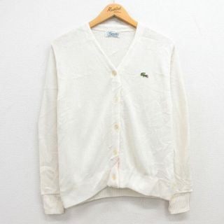 ラコステ(LACOSTE)の古着 ラコステ LACOSTE 長袖 ブランド ニット カーディガン レディース 70年代 70s Heymaker ワンポイントロゴ アクリル 白 ホワイト 23sep26 中古 トップス(ニット/セーター)