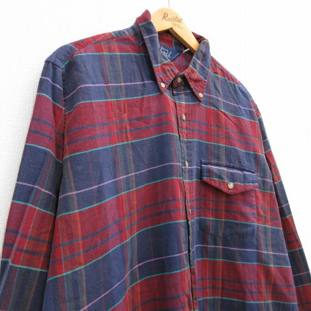 WOOLRICH(ウールリッチ)のXL★古着 ウールリッチ WOOLRICH 長袖 フランネル シャツ メンズ 90年代 90s 大きいサイズ ボタンダウン 紺他 ネイビー チェック 23sep27 中古 トップス メンズのトップス(シャツ)の商品写真