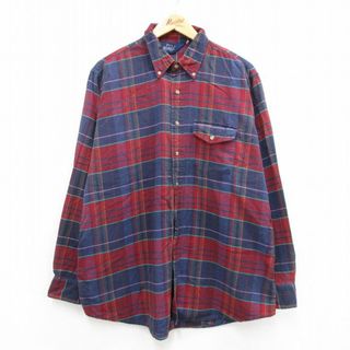 ウールリッチ(WOOLRICH)のXL★古着 ウールリッチ WOOLRICH 長袖 フランネル シャツ メンズ 90年代 90s 大きいサイズ ボタンダウン 紺他 ネイビー チェック 23sep27 中古 トップス(シャツ)