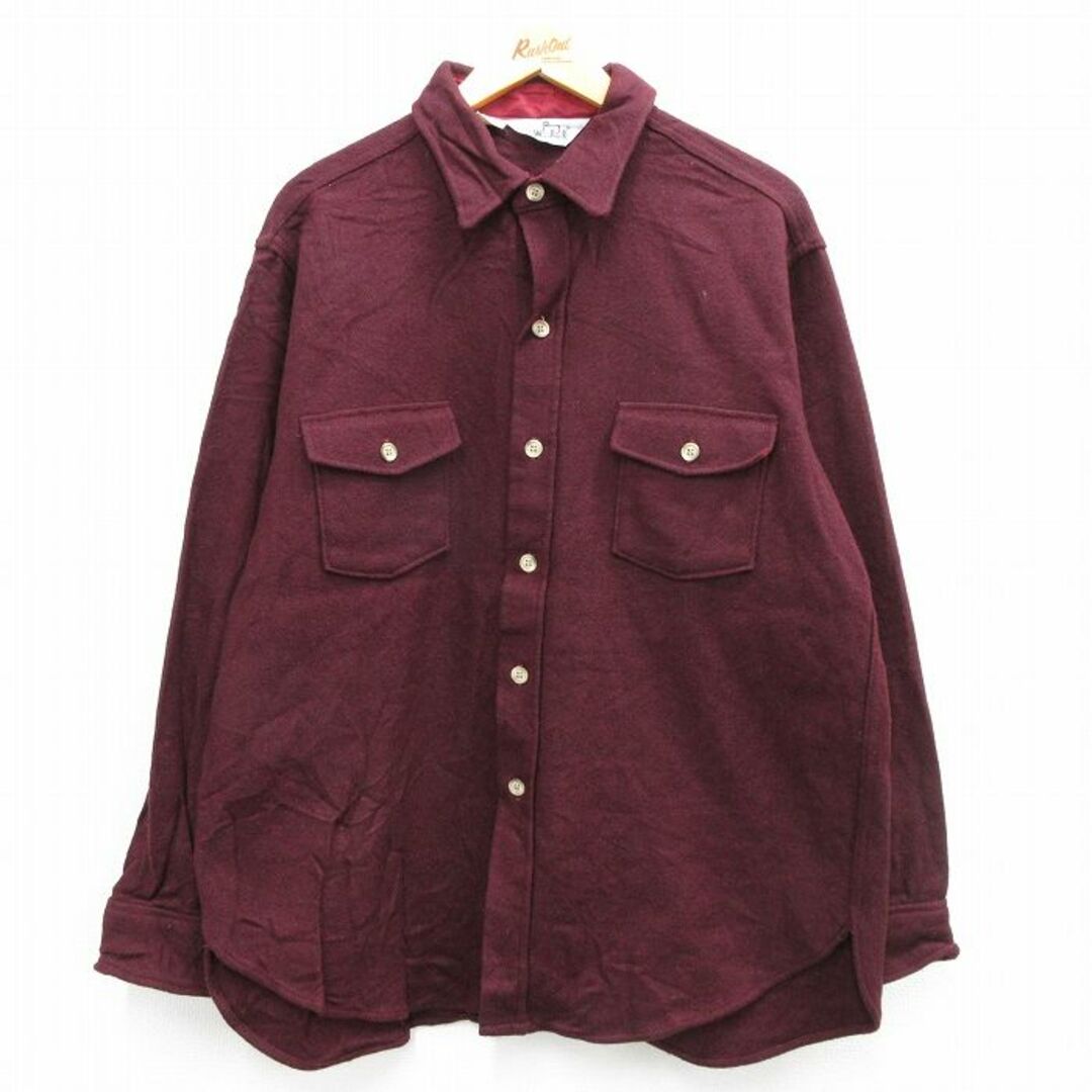 WOOLRICH(ウールリッチ)のXL★古着 ウールリッチ WOOLRICH 長袖 ウール シャツ メンズ 80年代 80s 大きいサイズ USA製 エンジ 23sep28 中古 トップス メンズのトップス(シャツ)の商品写真