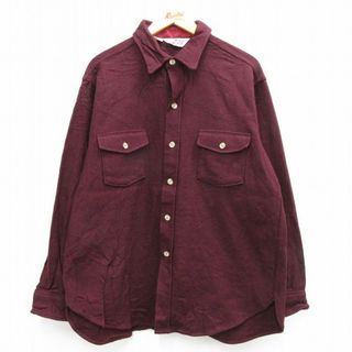 ウールリッチ(WOOLRICH)のXL★古着 ウールリッチ WOOLRICH 長袖 ウール シャツ メンズ 80年代 80s 大きいサイズ USA製 エンジ 23sep28 中古 トップス(シャツ)