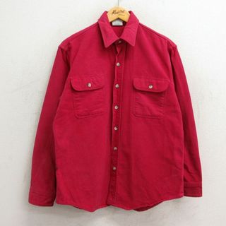 L★古着 長袖 ヘビー フランネル シャツ メンズ 90年代 90s コットン USA製 赤 レッド 23sep28 中古 トップス(シャツ)