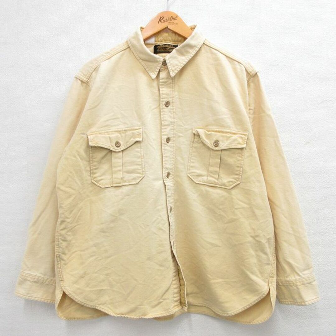 Eddie Bauer(エディーバウアー)のXL★古着 エディーバウアー 長袖 ヘビー フランネル シャツ メンズ 90年代 90s 大きいサイズ 黄 イエロー 23oct02 中古 トップス メンズのトップス(シャツ)の商品写真