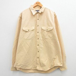 ランズエンド(LANDS’END)のXL★古着 ランズエンド 長袖 ヘビー フランネル シャツ メンズ 90年代 90s 大きいサイズ コットン ベージュ系 カーキ 23oct02 中古 トップス(シャツ)