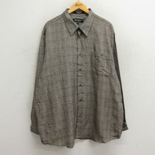 XL★古着 長袖 シャツ メンズ 大きいサイズ ロング丈 リネン ベージュ系他 カーキ 23oct03 中古 トップス(シャツ)