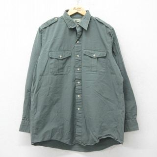 エルエルビーン(L.L.Bean)のXL★古着 エルエルビーン LLBEAN 長袖 ワーク シャツ メンズ 80年代 80s リップストップ ロング丈 コットン USA製 緑系 グリーン 23sep26 中古 トップス(シャツ)