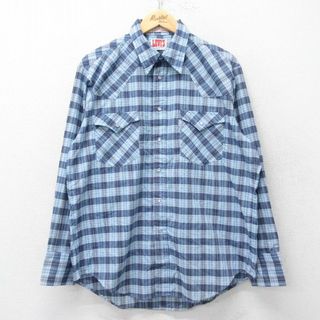 リーバイス(Levi's)のL★古着 リーバイス Levis 長袖 ウエスタン シャツ メンズ 90年代 90s 薄紺他 ネイビー チェック 23sep26 中古 トップス(シャツ)