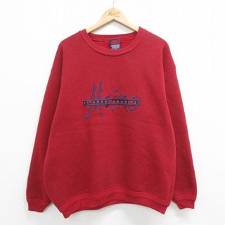 XL★古着 長袖 スウェット メンズ 90年代 90s Maine USAロゴ 刺繍 クルーネック カナダ製 赤 レッド 23sep26 中古 スエット トレーナー トップス(パーカー)