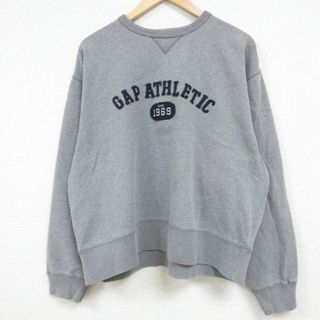 ギャップ(GAP)のXL★古着 ギャップ GAP 長袖 スウェット メンズ 00年代 00s ビッグロゴ 刺繍 大きいサイズ クルーネック 濃グレー 霜降り 23sep26 中古 スエット トレーナー トップス(パーカー)