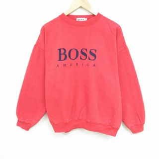 ボス(BOSS)のXL★古着 BOSS 長袖 スウェット メンズ 00年代 00s ビッグロゴ 刺繍 クルーネック 赤 レッド 23sep27 中古 スエット トレーナー トップス(パーカー)