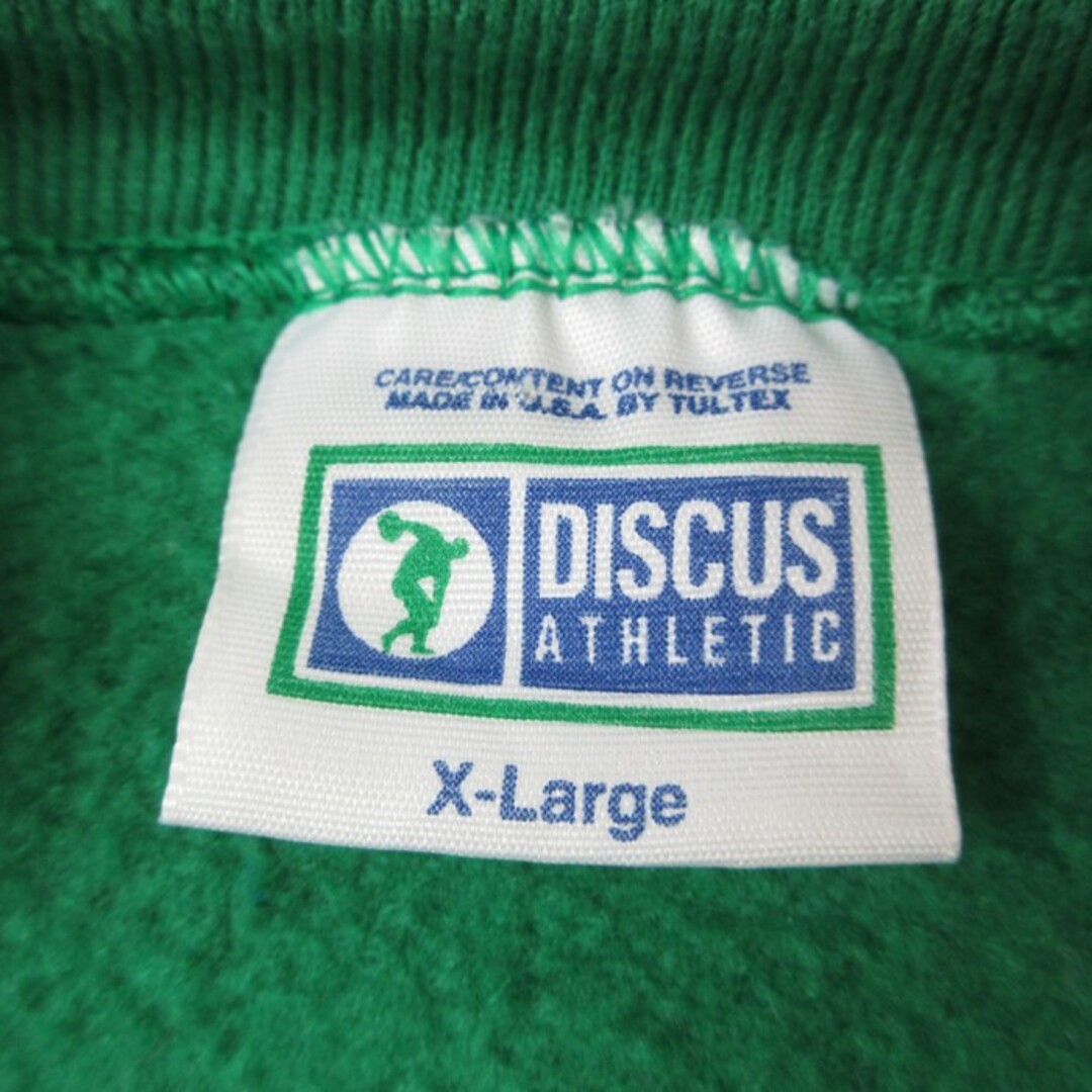 DISCUS(ディスカス)のXL★古着 ディスカス 長袖 スウェット メンズ 90年代 90s IRISH ノートルダム 大きいサイズ ラグラン クルーネック USA製 緑 グリーン 23sep27 中古 スエット トレーナー トップス メンズのトップス(パーカー)の商品写真