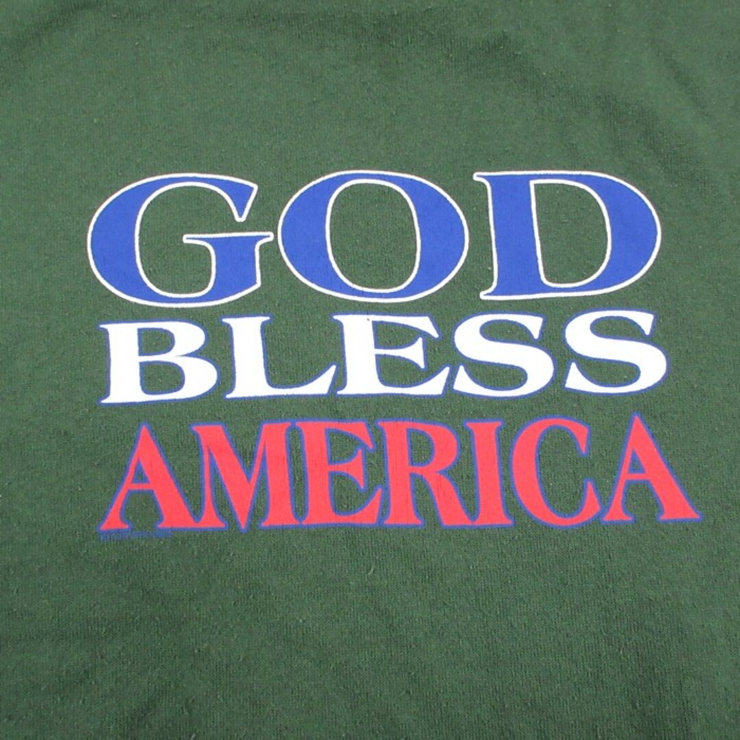 XL★古着 TULTEX 長袖 スウェット メンズ 90年代 90s GOD BLESS AMERICA 大きいサイズ クルーネック 濃緑 グリーン 23sep27 中古 スエット トレーナー トップス メンズのトップス(パーカー)の商品写真