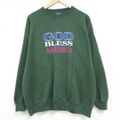 XL★古着 TULTEX 長袖 スウェット メンズ 90年代 90s GOD BLESS AMERICA 大きいサイズ クルーネック 濃緑 グリーン 23sep27 中古 スエット トレーナー トップス