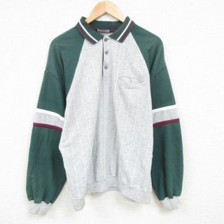 XL★古着 長袖 トップス メンズ 90年代 90s ナイツブリッジ マルチカラー 襟付き 胸ポケット付き 大きいサイズ グレー他 ストライプ 23sep29 中古 スエット トレーナー(その他)