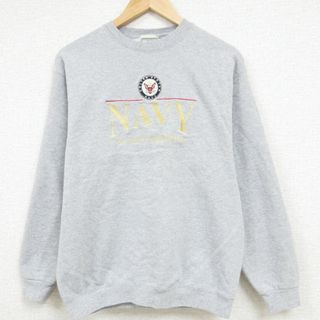 リー(Lee)のM★古着 リー Lee 長袖 スウェット メンズ 00年代 00s ミリタリー ネイビー NAVY 刺繍 クルーネック 薄グレー 霜降り 23oct02 中古 スエット トレーナー トップス(パーカー)