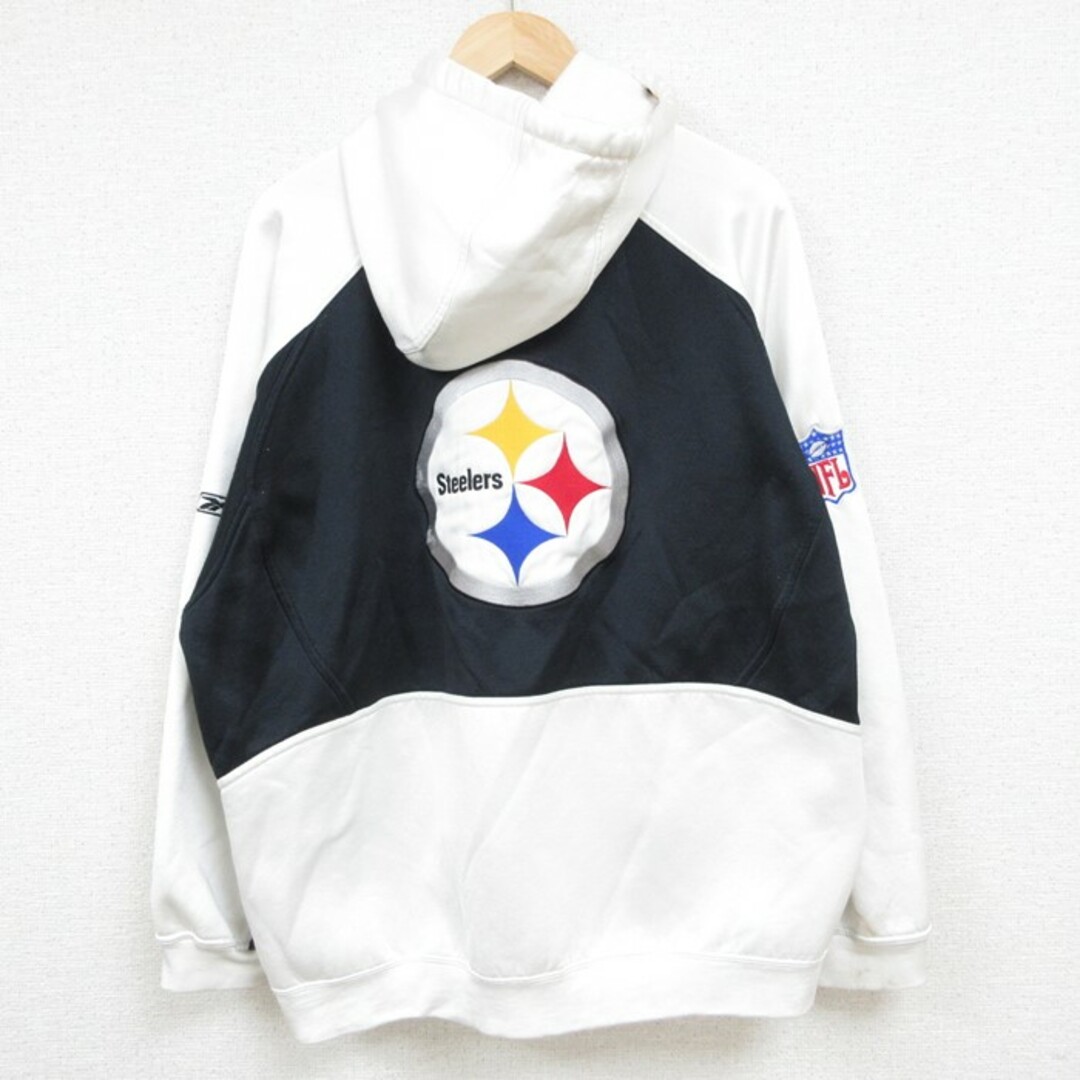 Reebok(リーボック)のXL★古着 リーボック REEBOK 長袖 スウェット パーカー メンズ 00年代 00s NFL ピッツバーグスティーラーズ 刺繍 ツートンカラー 大きいサイズ ラグラン ポリエステル 白他 ホワイト アメフト スーパーボウル 23oct03 中古 スエット トレーナー トップス メンズのトップス(パーカー)の商品写真