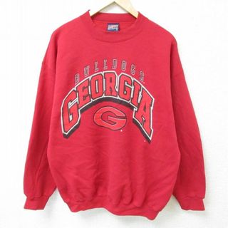 XL★古着 長袖 スウェット メンズ 90年代 90s ジョージアブルドッグス クルーネック USA製 赤 レッド 23oct03 中古 スエット トレーナー トップス(パーカー)