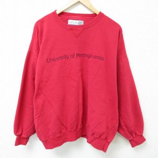 XL★古着 長袖 スウェット メンズ 90年代 90s ペンシルベニア大学 刺繍 大きいサイズ クルーネック 赤 レッド 23oct03 中古 スエット トレーナー トップス(パーカー)