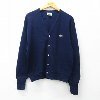 ラコステ(LACOSTE)のM★古着 ラコステ IZOD 長袖 ニット カーディガン メンズ 90年代 90s ワンポイントロゴ アクリル USA製 紺 ネイビー 23sep26 中古 トップス(カーディガン)