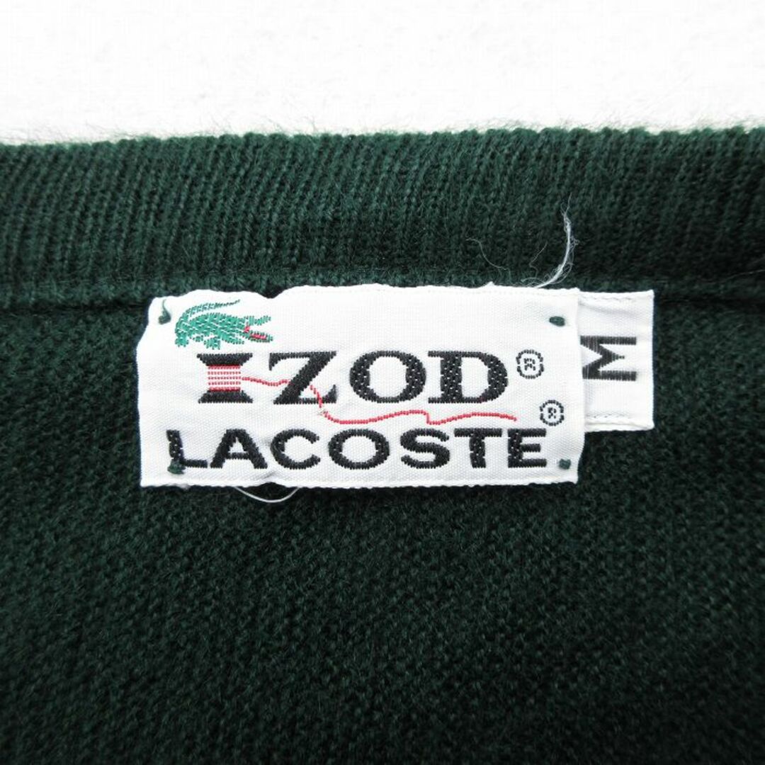 LACOSTE(ラコステ)のL★古着 ラコステ LACOSTE IZOD 長袖 ブランド セーター メンズ 80年代 80s ワンポイントロゴ アクリル Vネック 濃緑 グリーン 23sep26 中古 ニット トップス メンズのトップス(ニット/セーター)の商品写真