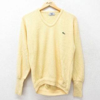 ラコステ(LACOSTE)のM★古着 ラコステ LACOSTE IZOD 長袖 ブランド セーター メンズ 90年代 90s ワンポイントロゴ Vネック アクリル 黄 イエロー 23sep26 中古 ニット トップス(ニット/セーター)