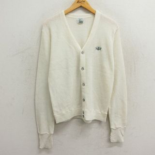 ラコステ(LACOSTE)のM★古着 ラコステ IZOD 長袖 ブランド ニット カーディガン メンズ 90年代 90s SAGAMORE アクリル Vネック USA製 白 ホワイト 23sep27 中古 トップス(カーディガン)