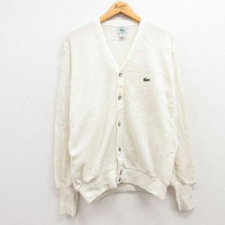 ラコステ(LACOSTE)のXL★古着 ラコステ LACOSTE IZOD 長袖 ブランド ニット カーディガン メンズ 90年代 90s ワンポイントロゴ アクリル USA製 白 ホワイト 23sep27 中古 トップス(カーディガン)