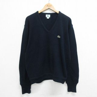 LACOSTE - L★古着 ラコステ LACOSTE アイゾッド 長袖 ブランド セーター メンズ 90年代 90s ワンポイントロゴ Vネック USA製 紺 ネイビー 23sep27 中古 ニット トップス